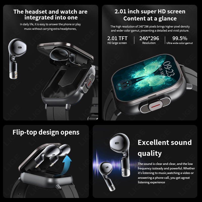 LIGE New 2 In 1 TWS Smart Watc - Tws Earbuds Bluetooth 5.3 评论和价格