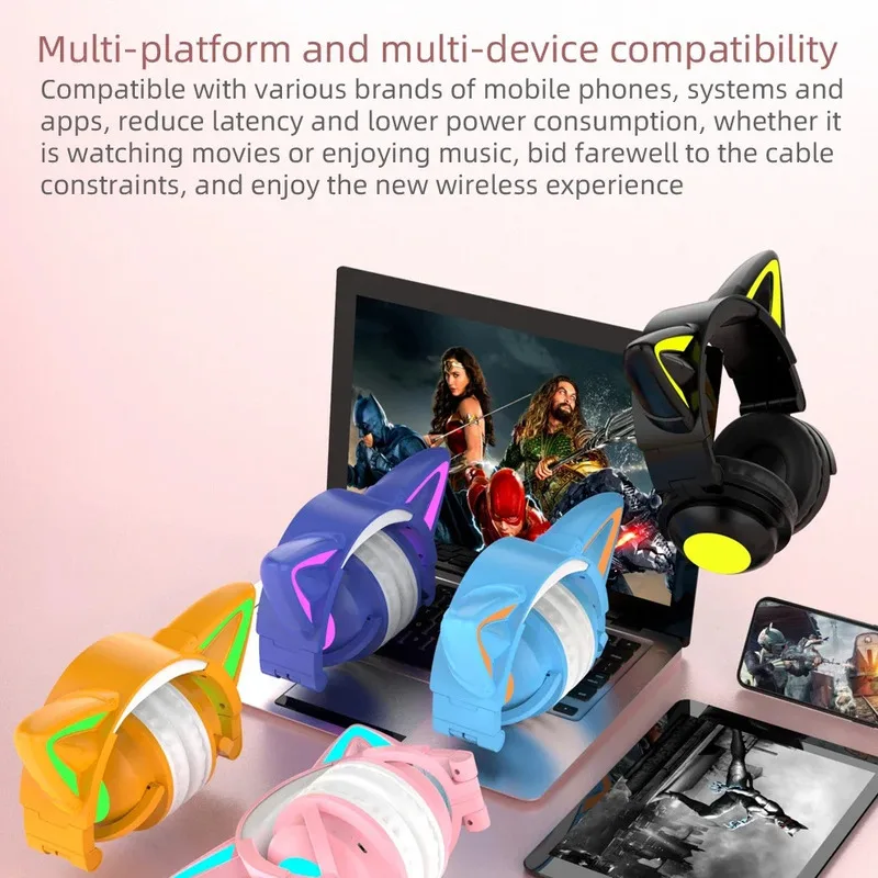 New ZW068 Bluetooth5.0 Headpho - Cat Ear Bluetooth Headset Led 评论和价格