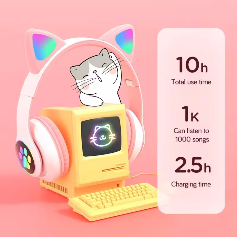 Cute Cat Ear Bluetooth Compati - Cat Ear Bluetooth Headset Led 评论和价格