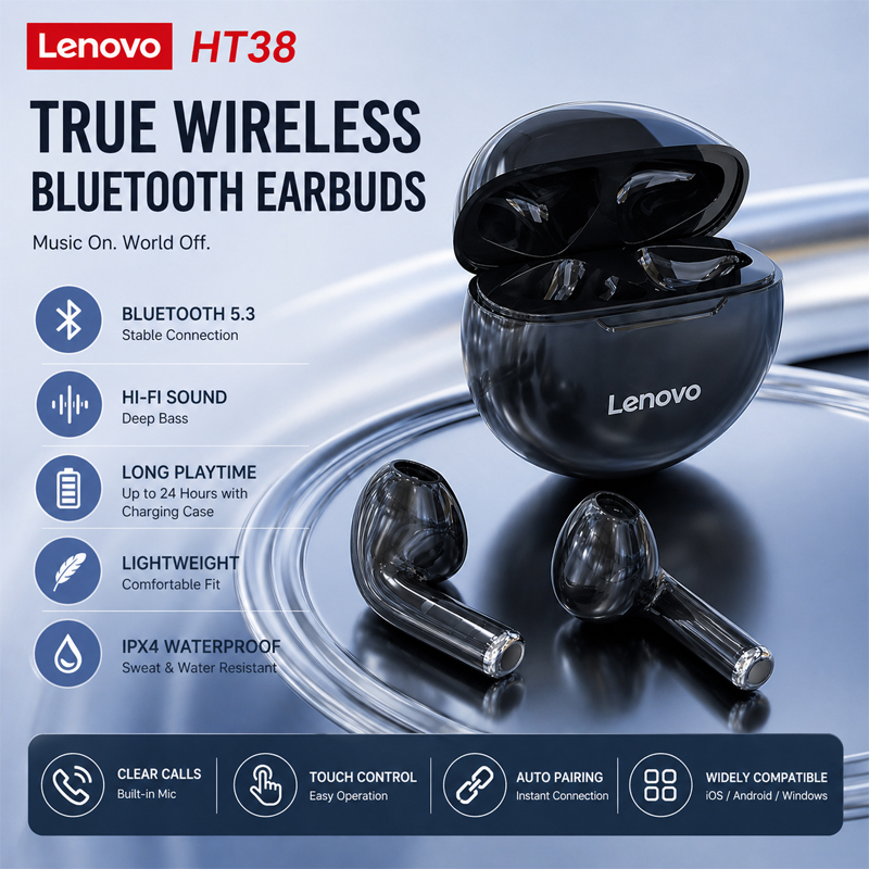 New Lenovo HT38 Wireless Headp - Tws Earbuds Bluetooth 5.3 评论和价格