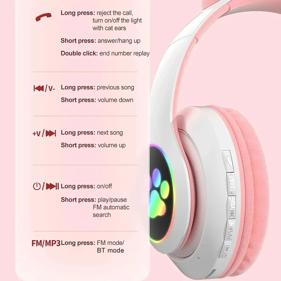 2 Pcs Wireless Headset Bluetoo - Cat Ear Bluetooth Headset Led 评论和价格