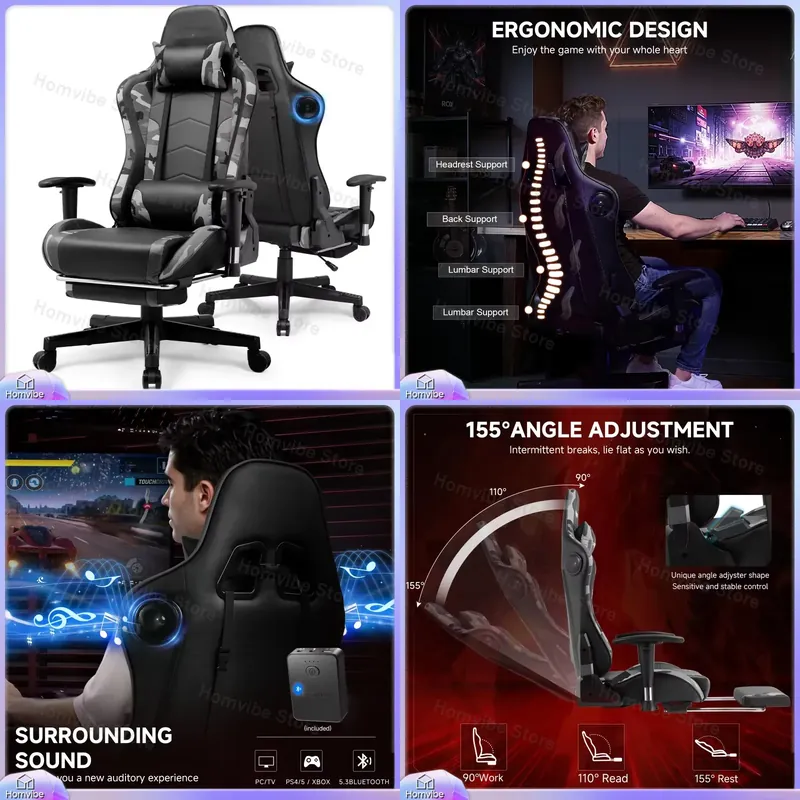 Ergonomic Gaming Chair with Bl - Speakers 评论和价格