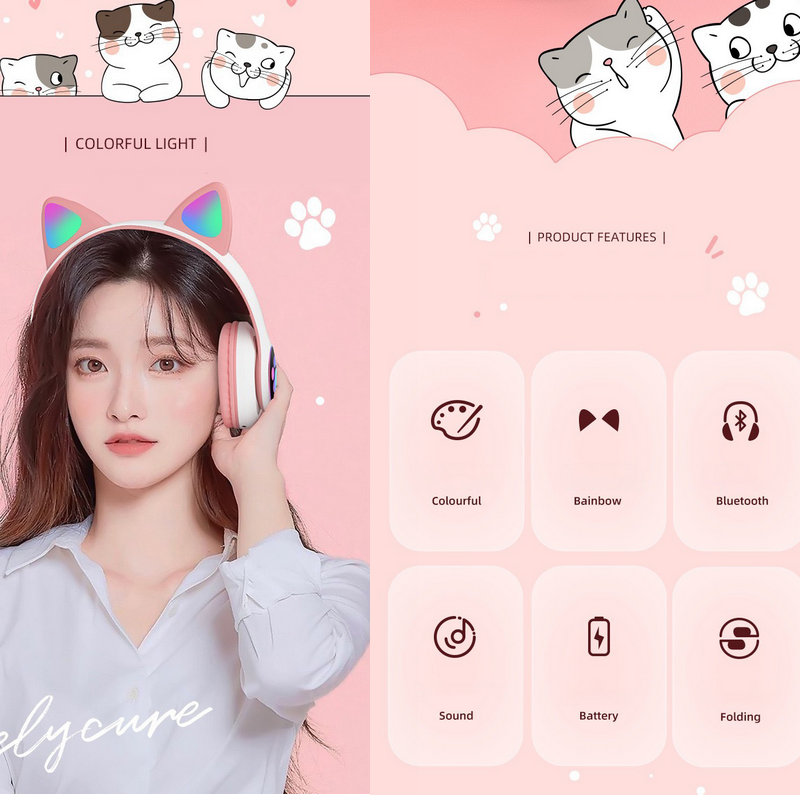 Cat Ears Headphones Flash Ligh - Cat Ear Bluetooth Headset Led 评论和价格