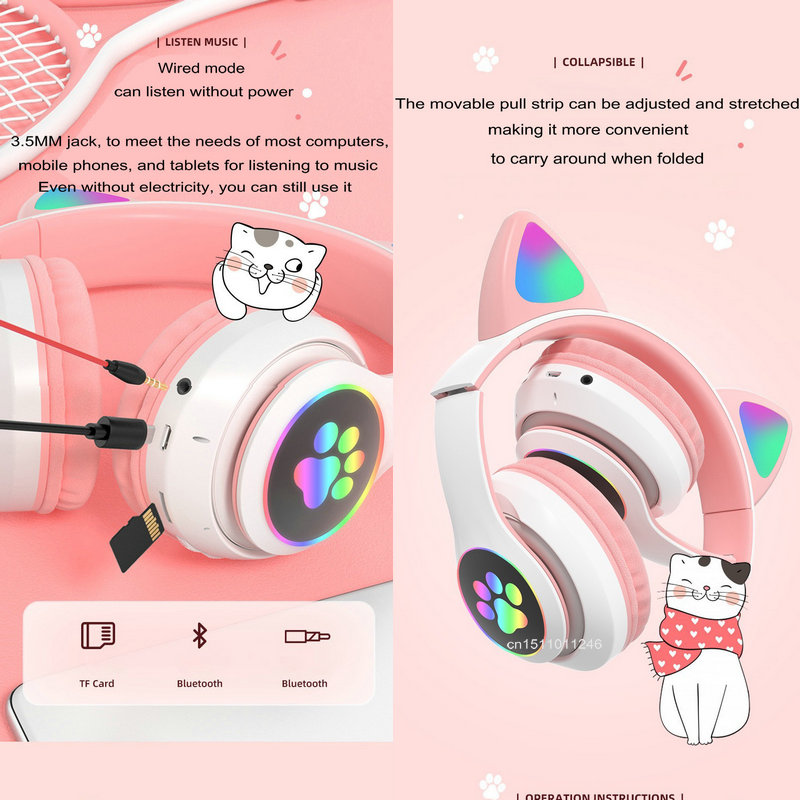 Cat Ears Headphones Flash Ligh - Cat Ear Bluetooth Headset Led 评论和价格
